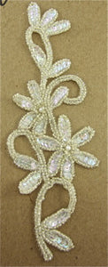 Flower with Iridescent Sequins and Silver Beads and Pearls 8" x 3"