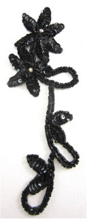 Flower Black with AB Rhinestone 8" x 3"