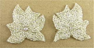 Flower Pair with Silver Beads and Rhinestone 1.5" x 2"