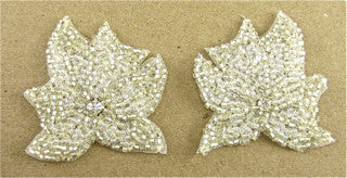Flower Pair with Silver Beads and Rhinestone 1.5
