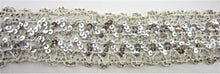 Load image into Gallery viewer, Trim with Five Rows of Silver Sequins Intertwined with tan Cotton Thread 1&quot; Wide