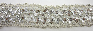 Trim with Five Rows of Silver Sequins Intertwined with tan Cotton Thread 1" Wide