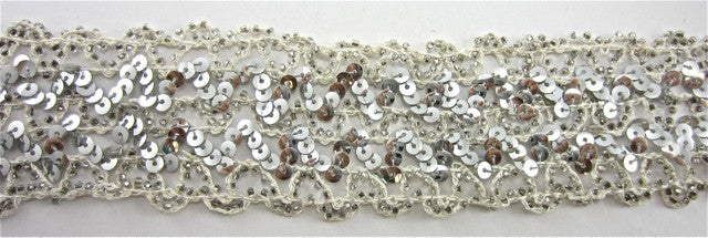Trim with Five Rows of Silver Sequins Intertwined with tan Cotton Thread 1