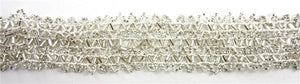 Trim with 6 Rows of Silver Beads and Beige Cotton Thread 1.5" Wide, Sold by the Yard