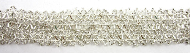 Trim with 6 Rows of Silver Beads and Beige Cotton Thread 1.5