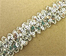 Load image into Gallery viewer, Trim with Three Rows of Silver Sequins and White Thread 1&quot;