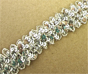 Trim with Three Rows of Silver Sequins and White Thread 1"