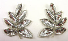 Load image into Gallery viewer, Leaf Pair with Silver Sequins and Beads 4&quot; x 3&quot;