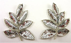 Leaf Pair with Silver Sequins and Beads 4" x 3"