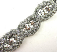 Load image into Gallery viewer, Trim with Silver Sequins and Braided Tinsel 1&quot; Wide