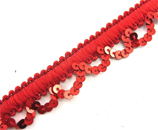 Trim with Loop Cotton and Red Sequins 3/4" Wide