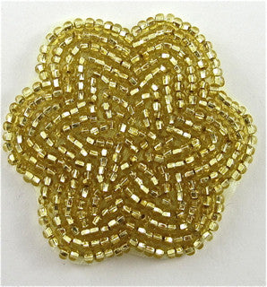Flower 6 round sided all Beaded Gold, 1.75"