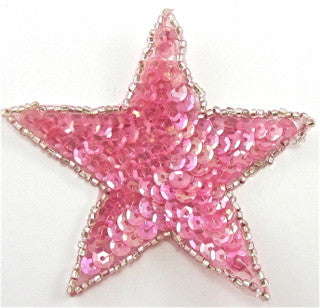 Star Pink Iridescent Sequins and Silver Beads 3"