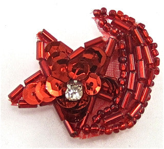 Star with Half Moon Sequin Beaded and Center Rhinestone 1.5"