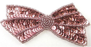 Bow with Pink Sequins and Beads 4" x 2"