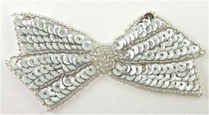 Bow with Silver Sequins and Beads 4" x 2"