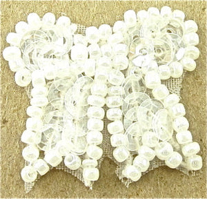Bow White Beads Iridescent Sequins 1"