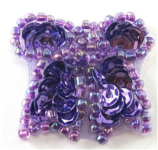 Bow with Purple Sequins and Beads 1"