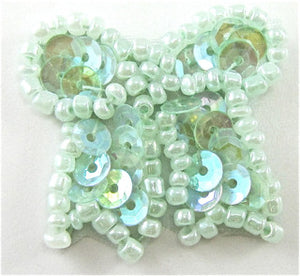 Bow with Mint Green Sequins and Beads 1"