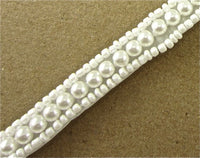 Trim with Three Rows White Bead and Pearls 1.2