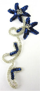 Royal Blue Sequin Flower with Silver Beads 8" x 3.5"