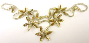 Flower Neck Line Vintage with Lite Gold Flower Sequins and Silver Beads and Rhinestones 5" x 12"