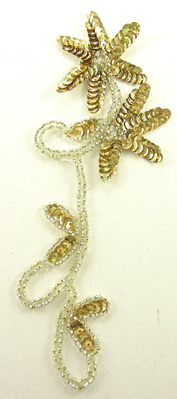 Flower with Gold Sequins and Silver Beads 8" x 3"