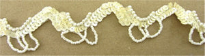 Trim with Beige Sequins and Looped Beads 1"