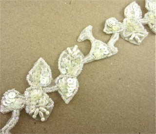 Trim with Iridescent Flowers and Leafs with White Pearl Sequins and Beads 2" Wide Sold by the Yard