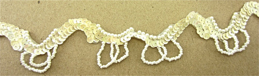 Trim by the Yard Fringe with Beige Curvy Sequins and Beads 2.5 yd Remnant