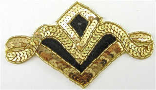 Designer Motif with Gold and Black Sequins - Gold Beads 5" x 3"