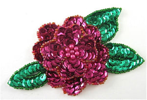 Flower with Fuchsia and Green Sequins and Beads 4"
