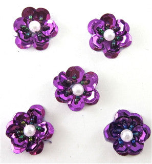 Flower set of Purple with White Pearl in Center 1