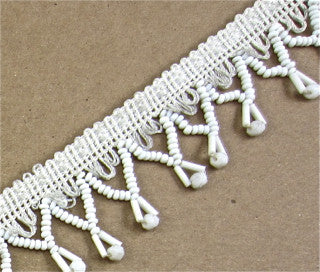 Trim with Antique Silk and White Beaded Fringe Pearl Beads 1.5