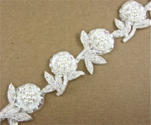 Load image into Gallery viewer, Trim with Iridescent Flowers and White Pearls 1.75&quot; Wide Sold by the Yard