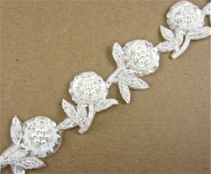 Trim with Iridescent Flowers and White Pearls 1.75" Wide Sold by the Yard