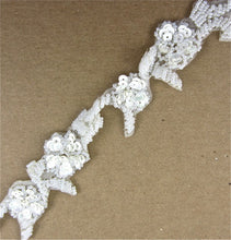 Load image into Gallery viewer, Trim with China White Sequin Flowers and White Beaded Trim 1.5&quot;