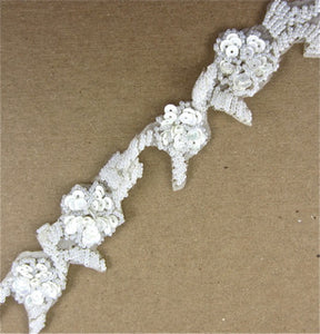 Trim with China White Sequin Flowers and White Beaded Trim 1.5"