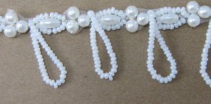 Trim with White Pearl Beads and Looped Beaded Fringe 1" Wide Sold by the Yard