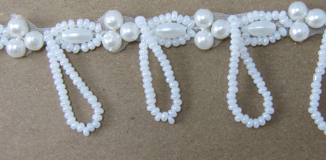Trim with White Pearl Beads and Looped Beaded Fringe 1