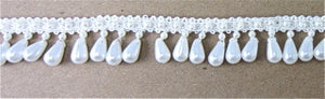 Trim with White Tear Drop Beads on Silk beaded Header 2 1/2 yard remnant .5"