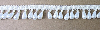 Trim with White Tear Drop Beads on Silk beaded Header 2 1/2 yard remnant .5