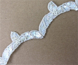 Trim with Iridescent Sequins and White Pearl Beads Flower in the Middle 1" Wide Sold by the Yard