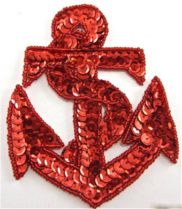 Anchor with Red Sequins and Beads 4.5" x 3.5" - Sequinappliques.com