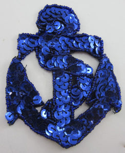 Anchor with Blue Sequins 4.5" x 3.5" - Sequinappliques.com