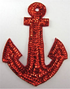 Anchor with Red Sequins 7.5" x 5.5" - Sequinappliques.com