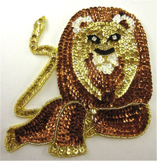 Lion with Bronze, White and Gold Sequins, Gold, Black and White Beads and Rhinestone Eyes 6" x 5"
