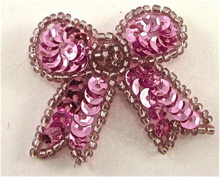 Bow with Pink Sequins and Beads 1.5" X 1.5"