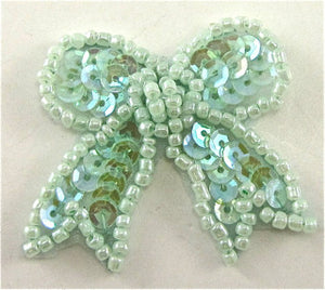 Bow Mint Green Sequins and Beads 1.5" x 1.5"