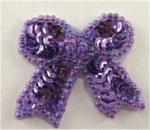 Bow with Purple Sequins and Beads 1.5" x 1.5"